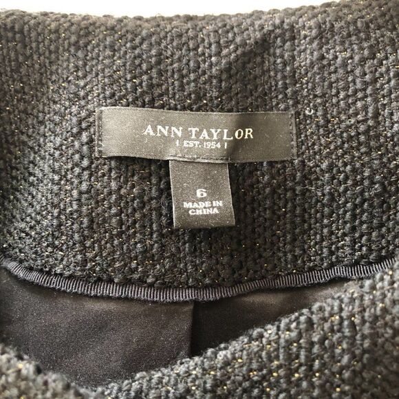 Ann Taylor Black Gold Metallic Wool Blend Tweed Jacket Asymmetric Zipper size 6 - Picture 6 of 8